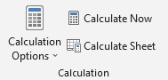 A screenshot of Calculation ribbon.
